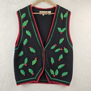 Vintage Bechamel Christmas‎ Holiday Holly Berry Knit Vest Red Green LARGE